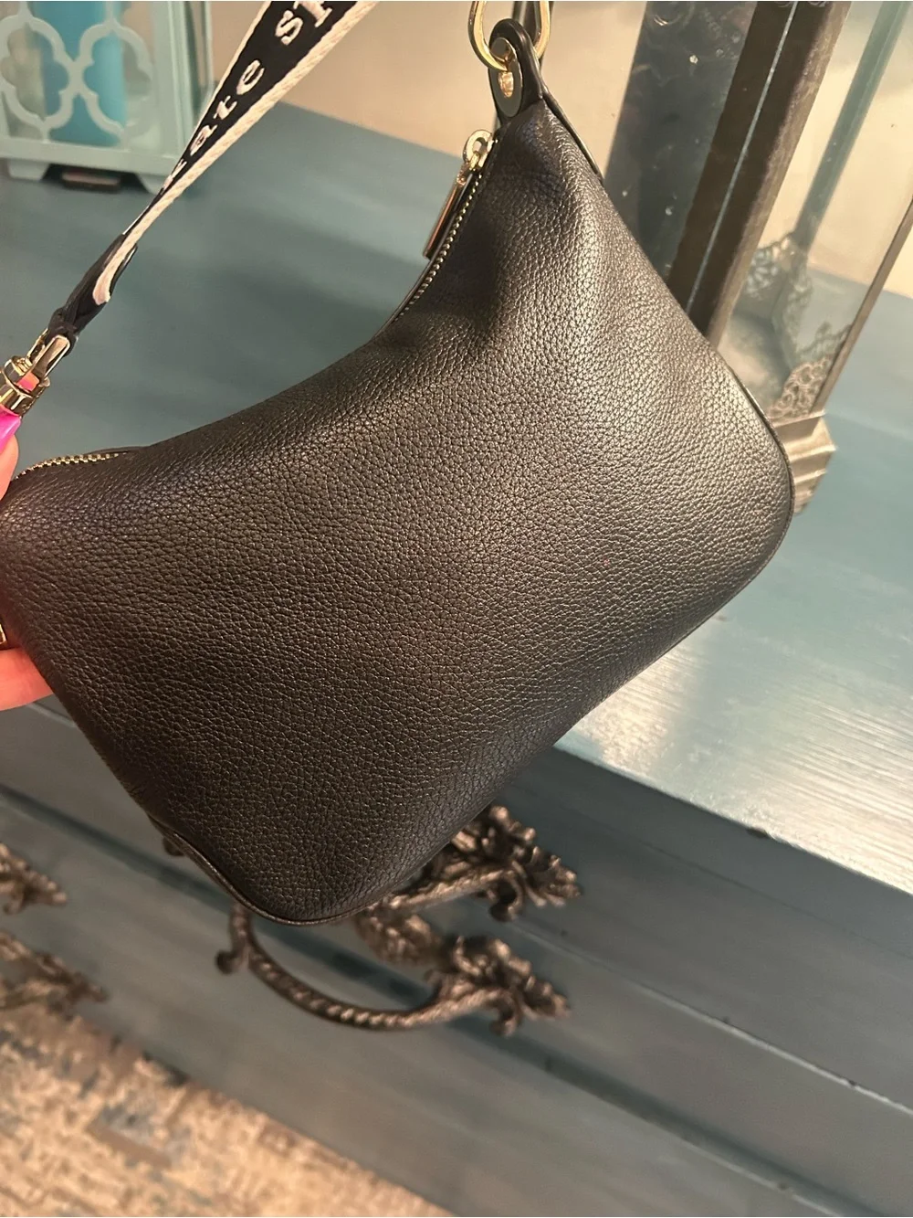 Kate Spade Rosie Black Pebbled Leather Crossbody Black/Cream Logo Strap - Picture 9 of 17